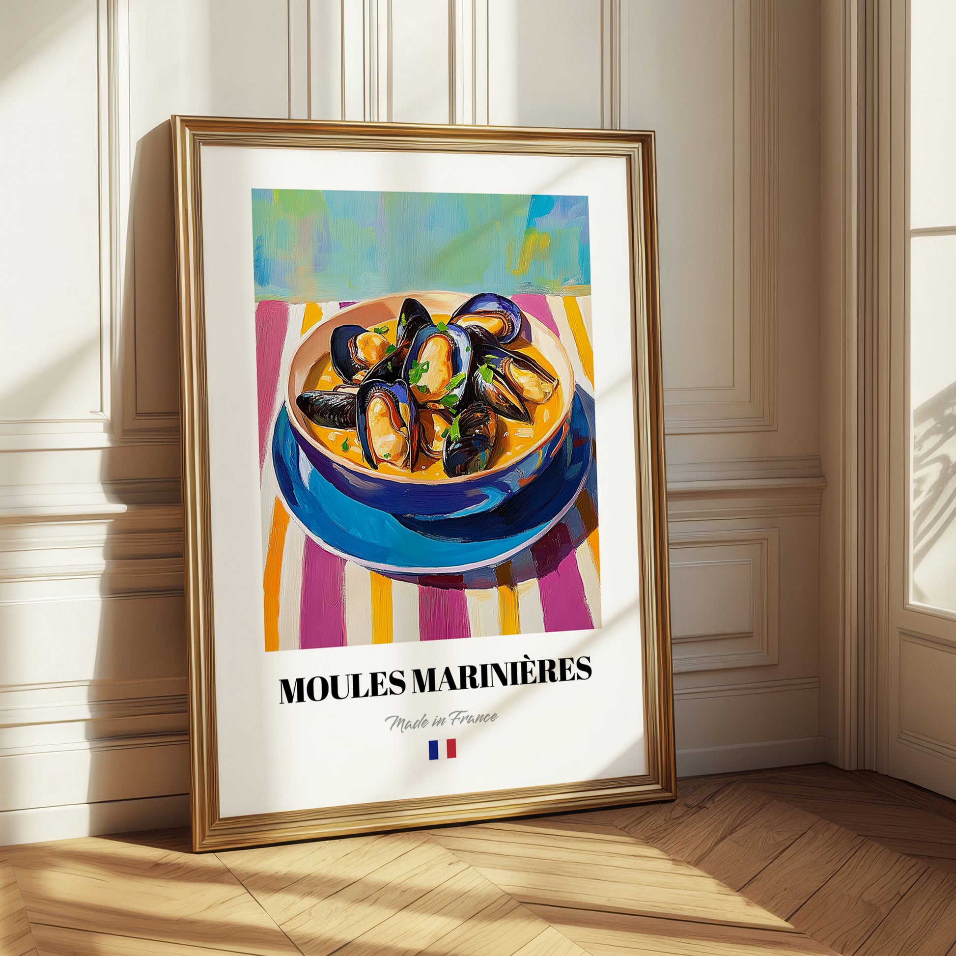 Moules Marinières – Colorful Oil Painting, French Food Wall Decor
