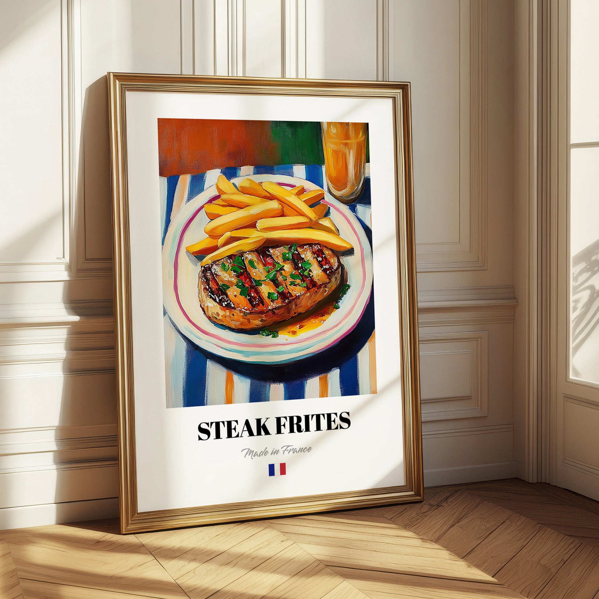 Steak Frites – Oil Painting, French Food Illustration