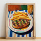 Steak Frites – Oil Painting, French Food Illustration, no-text version framed in wood