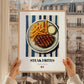 Steak Frites – on Striped Tablecloth, French Food Painting, styled in a charming Paris street view