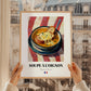 Soupe à l’Oignon – on Striped Tablecloth, French Food Poster, styled in a charming Paris street view