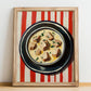 Blanquette de Veau – on Striped Tablecloth, French Food Illustration, no-text version framed in wood