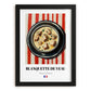 Blanquette de Veau – on Striped Tablecloth, French Food Illustration, in sleek black frame