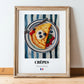 Crêpes – on Striped Tablecloth, French French Pastry Still Life, in wooden frame leaning on the floor