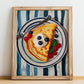 Crêpes – on Striped Tablecloth, French French Pastry Still Life, no-text version framed in wood