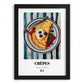 Crêpes – on Striped Tablecloth, French French Pastry Still Life, in sleek black frame