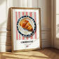 Croissant – on Striped Tablecloth, French French Pastry Wall Art 