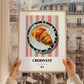 Croissant – on Striped Tablecloth, French French Pastry Wall Art, styled in a charming Paris street view