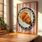 Croissant – on Striped Tablecloth, French French Pastry Wall Art, clean layout with no caption