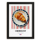 Croissant – on Striped Tablecloth, French French Pastry Wall Art, in sleek black frame