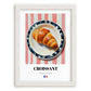 Croissant – on Striped Tablecloth, French French Pastry Wall Art, placed in minimal white frame