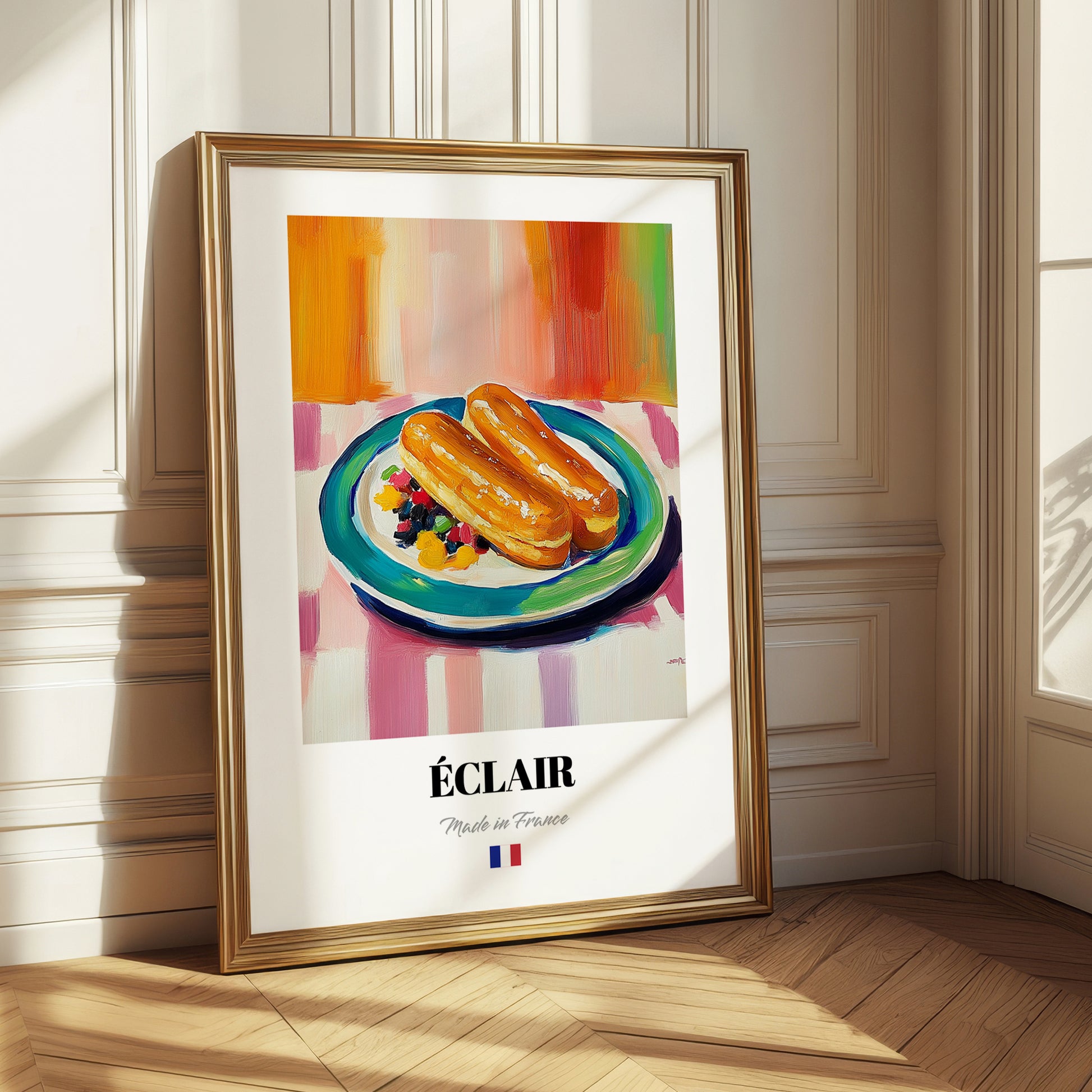 Éclair – Colorful Oil Painting, French French Pastry Print 