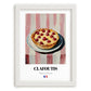 Clafoutis – on Striped Tablecloth, French French Dessert Illustration, placed in minimal white frame