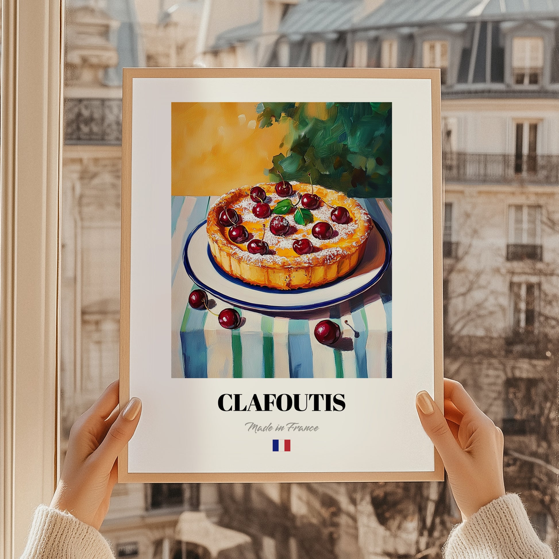Clafoutis – Oil Painting, French French Dessert Painting, styled in a charming Paris street view
