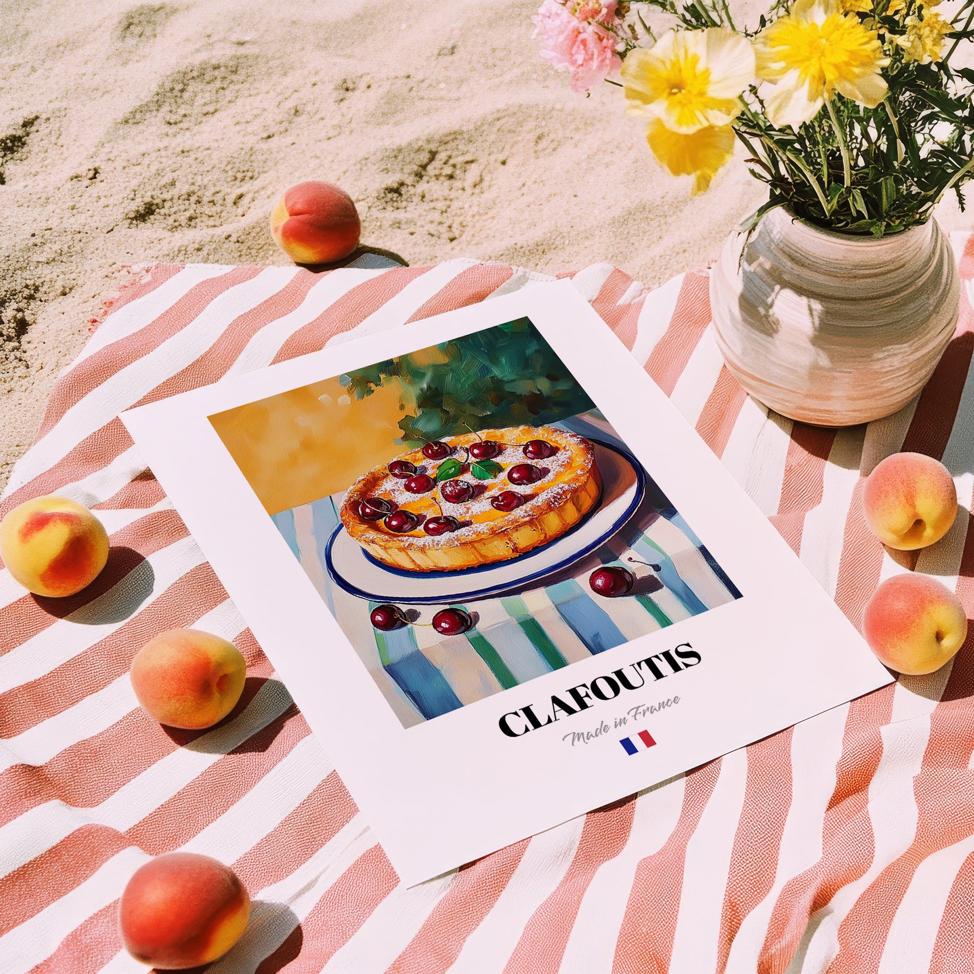 Clafoutis – Oil Painting, French French Dessert Painting, unframed on coastal sand
