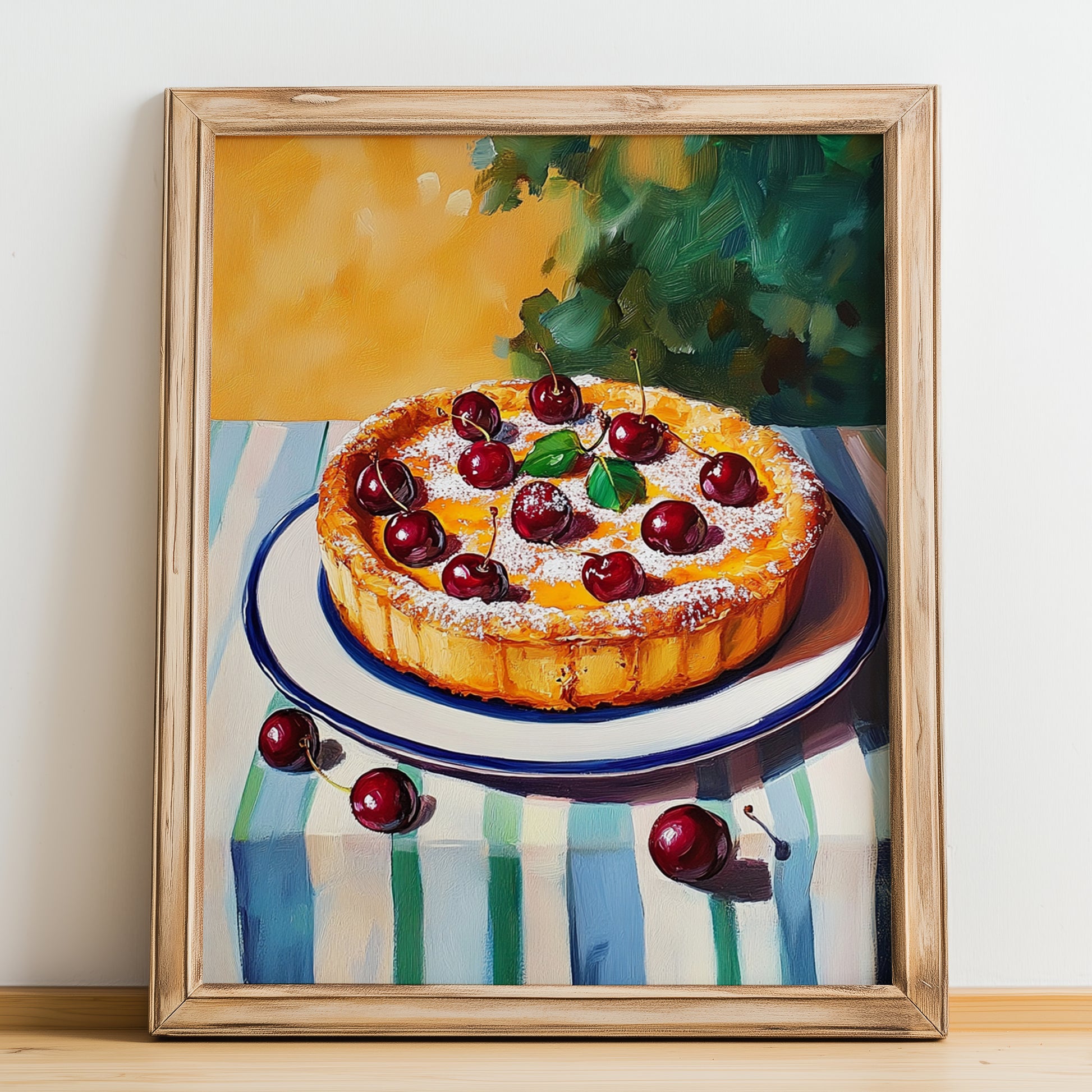 Clafoutis – Oil Painting, French French Dessert Painting, no-text version framed in wood