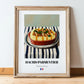 Hachis Parmentier – on Striped Tablecloth, French Food Illustration, in wooden frame leaning on the floor