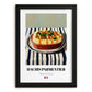 Hachis Parmentier – on Striped Tablecloth, French Food Illustration, in sleek black frame