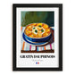 Gratin Dauphinois – on Striped Tablecloth, French Food Illustration, in sleek black frame