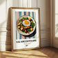 Salade Lyonnaise – on Striped Tablecloth, French Food Still Life