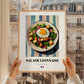 Salade Lyonnaise – on Striped Tablecloth, French Food Still Life, styled in a charming Paris street view