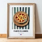 Tarte Flambée – on Striped Tablecloth, French Pastry Painting, in wooden frame leaning on the floor