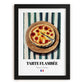 Tarte Flambée – on Striped Tablecloth, French Pastry Painting, in sleek black frame