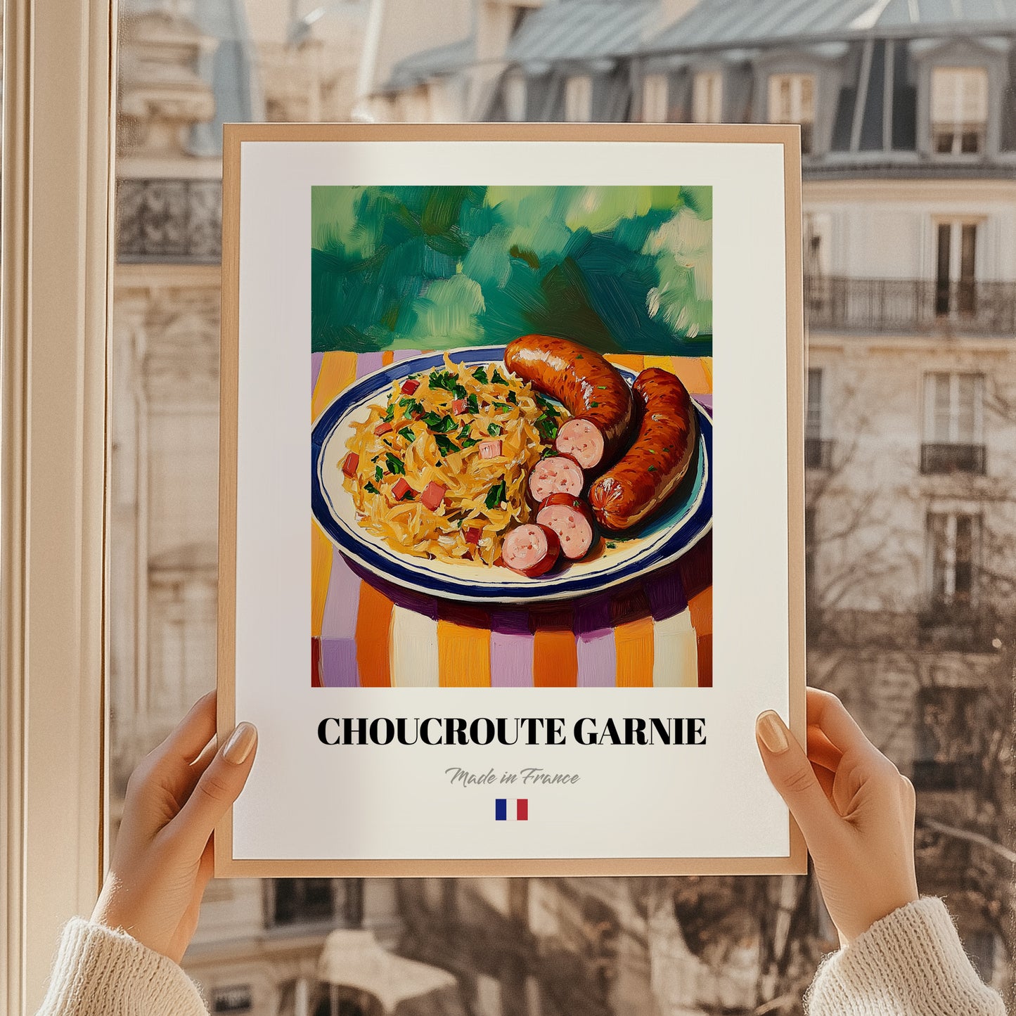 Choucroute Garnie – Art, French Food Painting, styled in a charming Paris street view