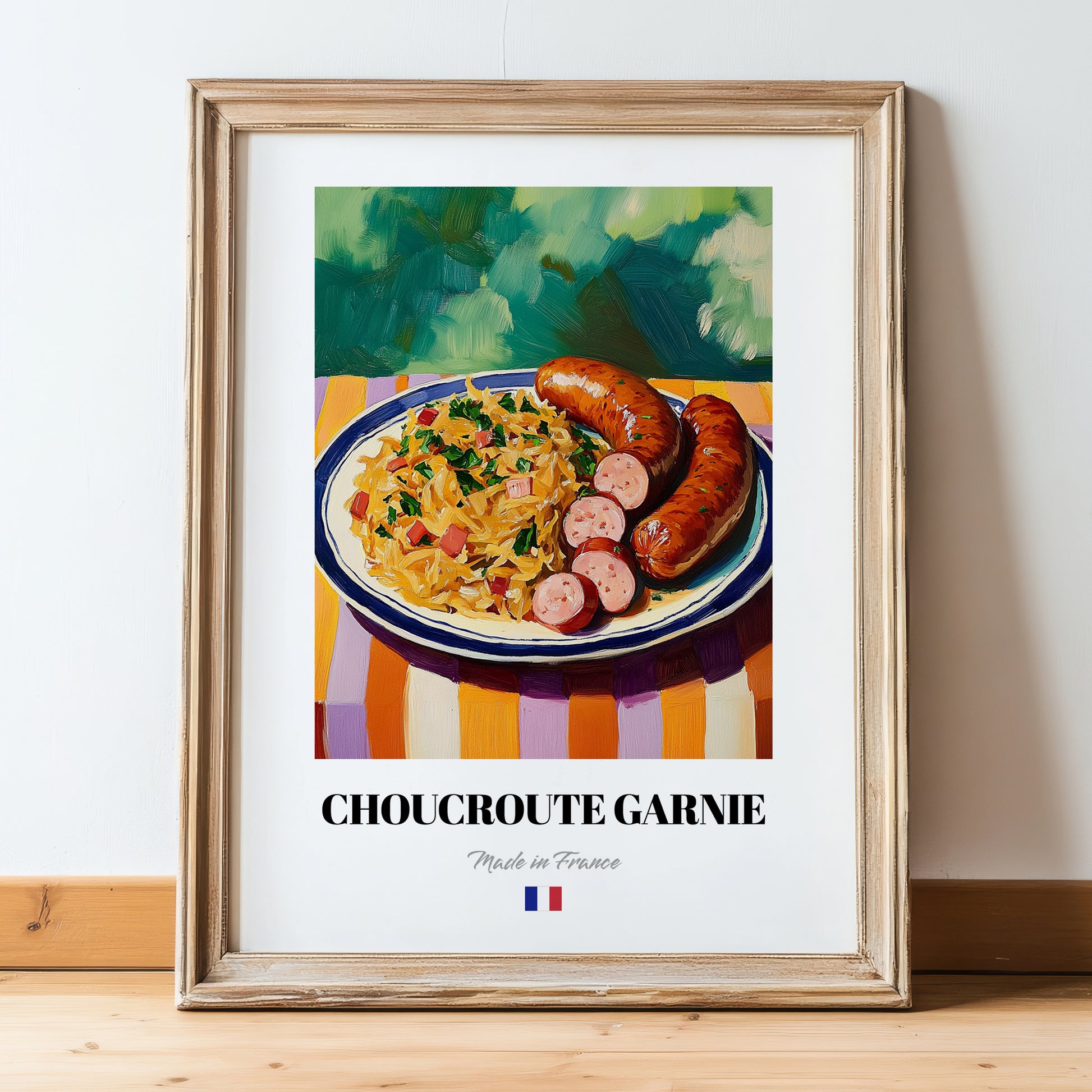 Choucroute Garnie – Art, French Food Painting, in wooden frame leaning on the floor