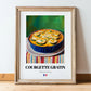Courgette Gratin – Colorful Oil Painting, French Food Illustration, in wooden frame leaning on the floor