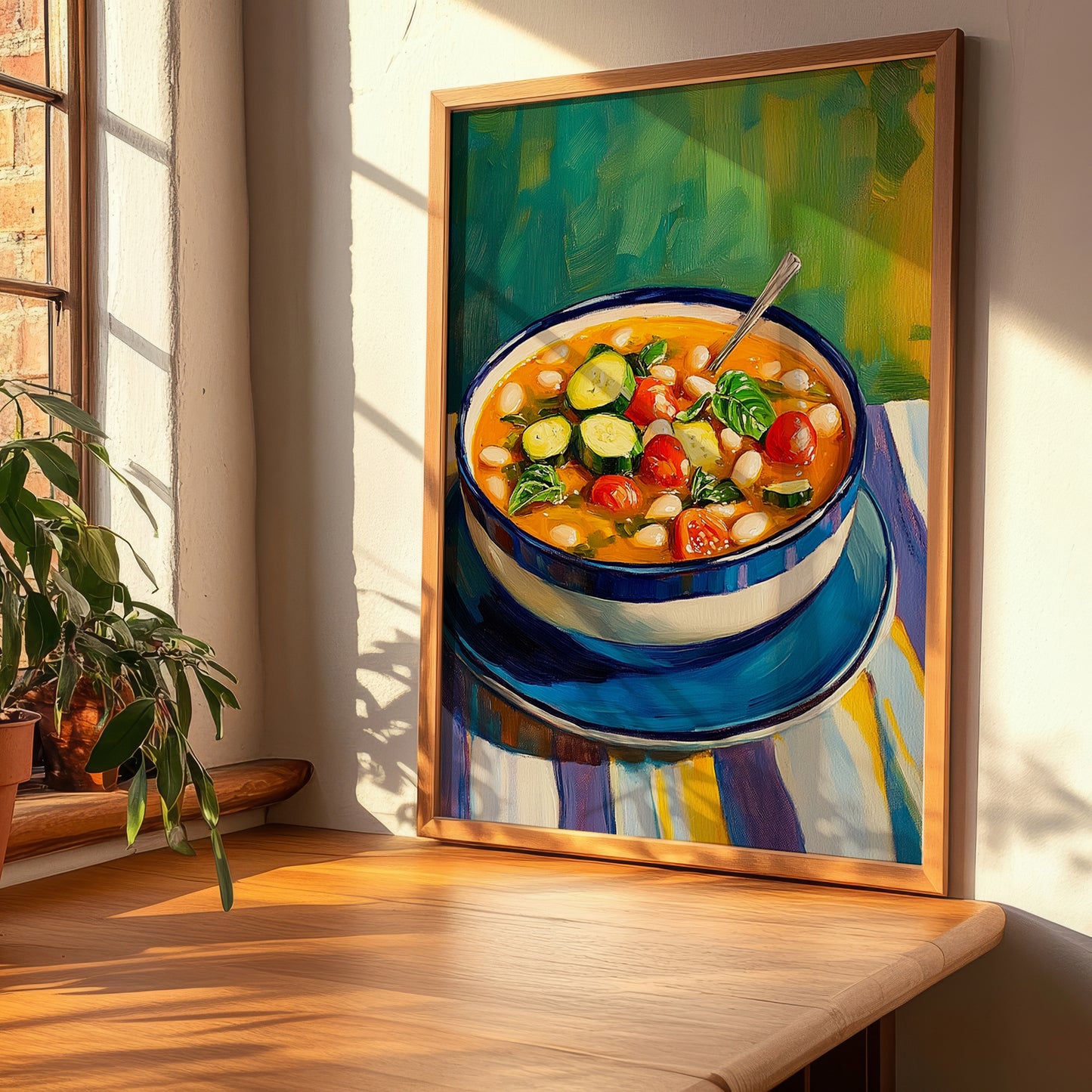 Soupe au Pistou – Colorful Oil Painting, French Food Still Life, clean layout with no caption