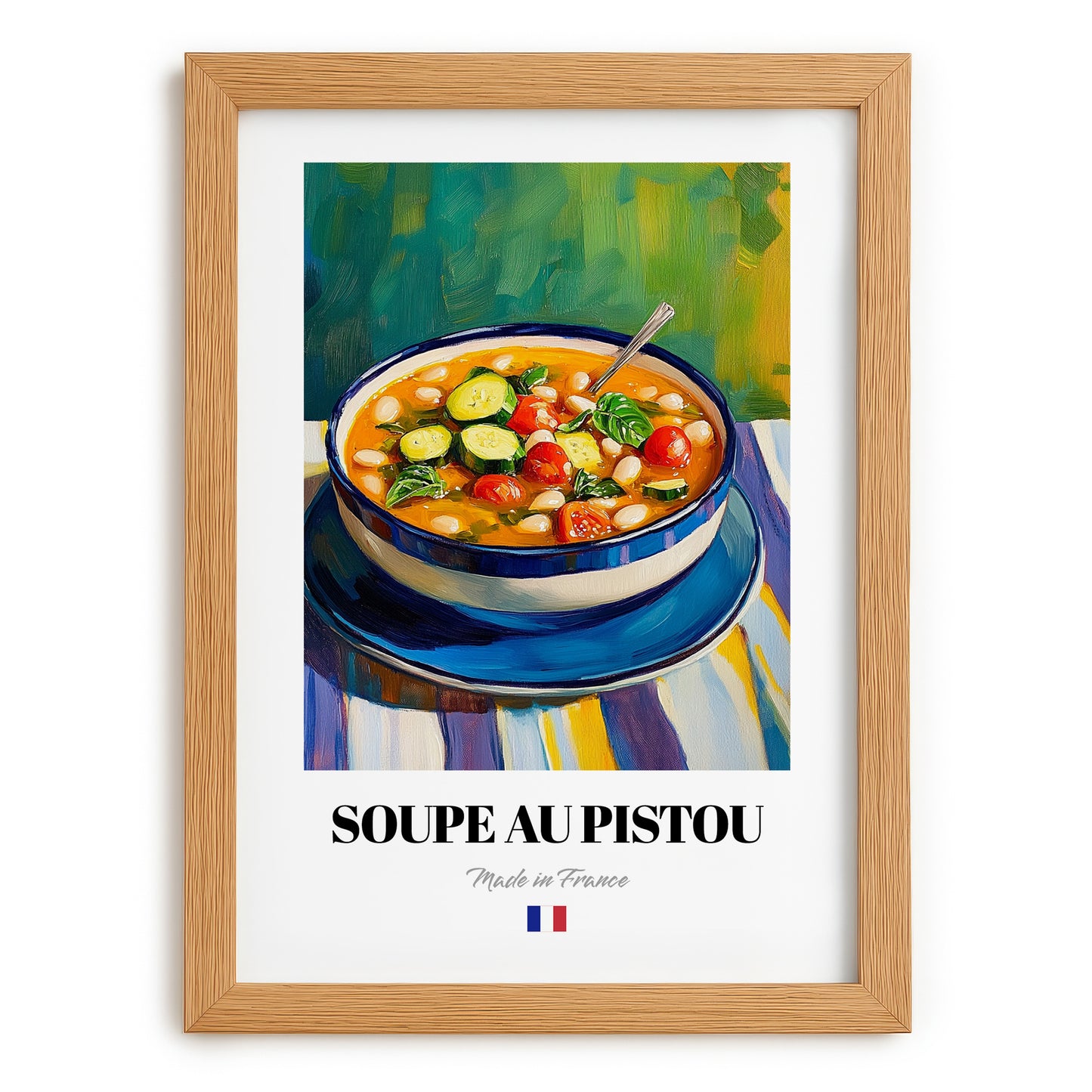 Soupe au Pistou – Colorful Oil Painting, French Food Still Life, set in oak frame