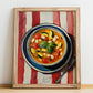 Soupe au Pistou – on Striped Tablecloth, French Food Illustration, no-text version framed in wood