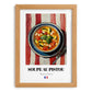 Soupe au Pistou – on Striped Tablecloth, French Food Illustration, set in oak frame