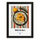 Moussaka – on Striped Tablecloth, Greek Food Print, in sleek black frame