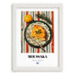 Moussaka – on Striped Tablecloth, Greek Food Print, placed in minimal white frame