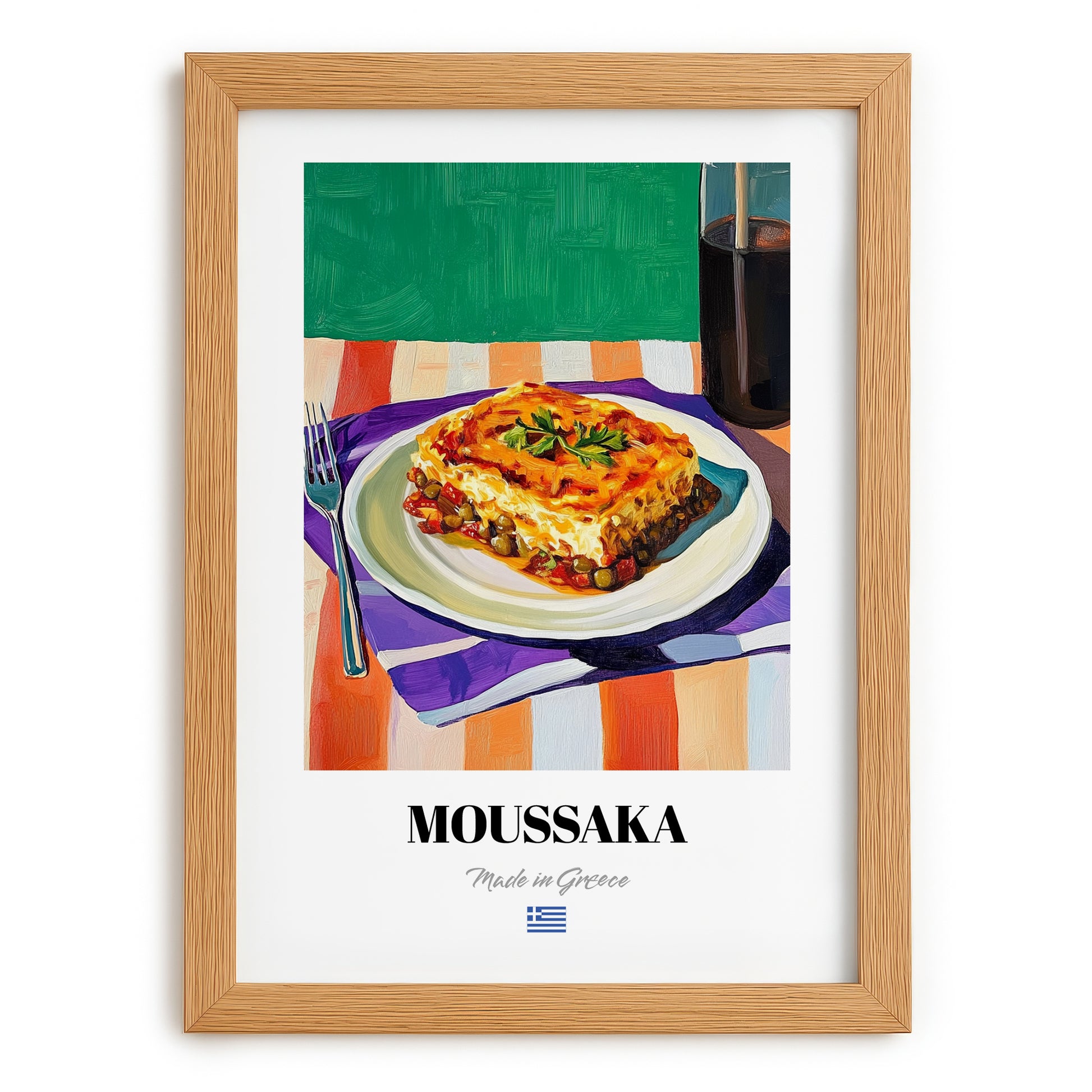 Moussaka – Oil Painting, Greek Food Painting, set in oak frame