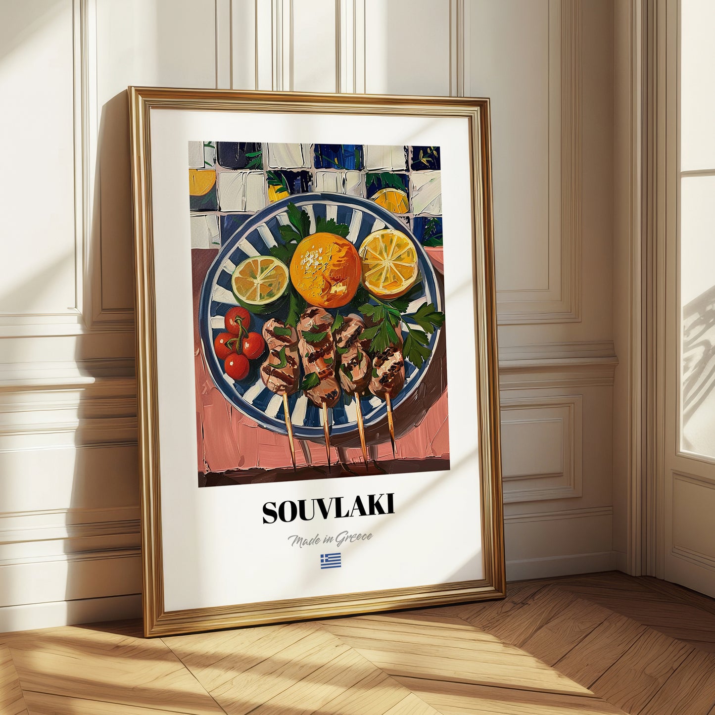 Souvlaki – Oil Painting, Greek Food Wall Decor