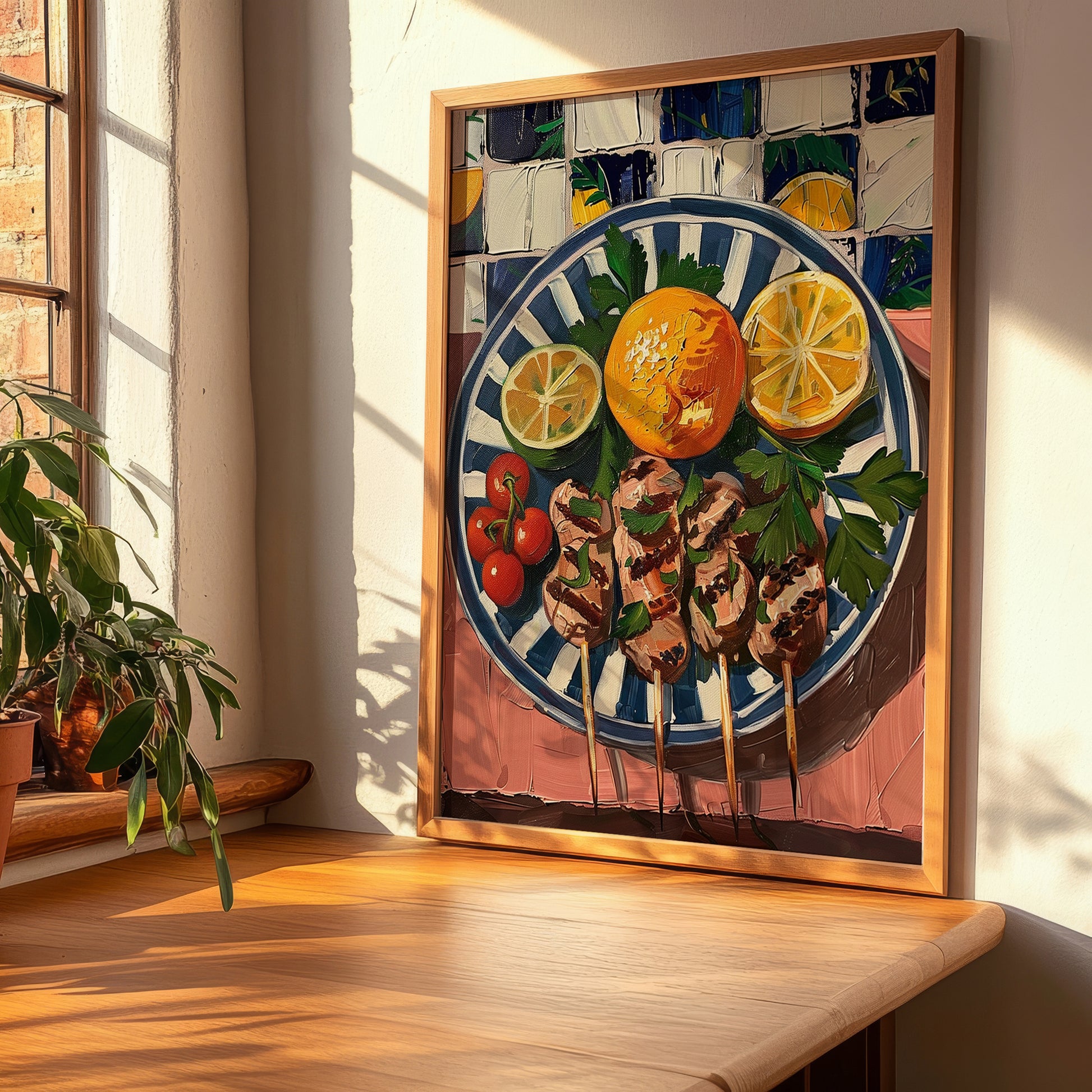 Souvlaki – Oil Painting, Greek Food Wall Decor, clean layout with no caption