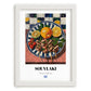 Souvlaki – Oil Painting, Greek Food Wall Decor, placed in minimal white frame