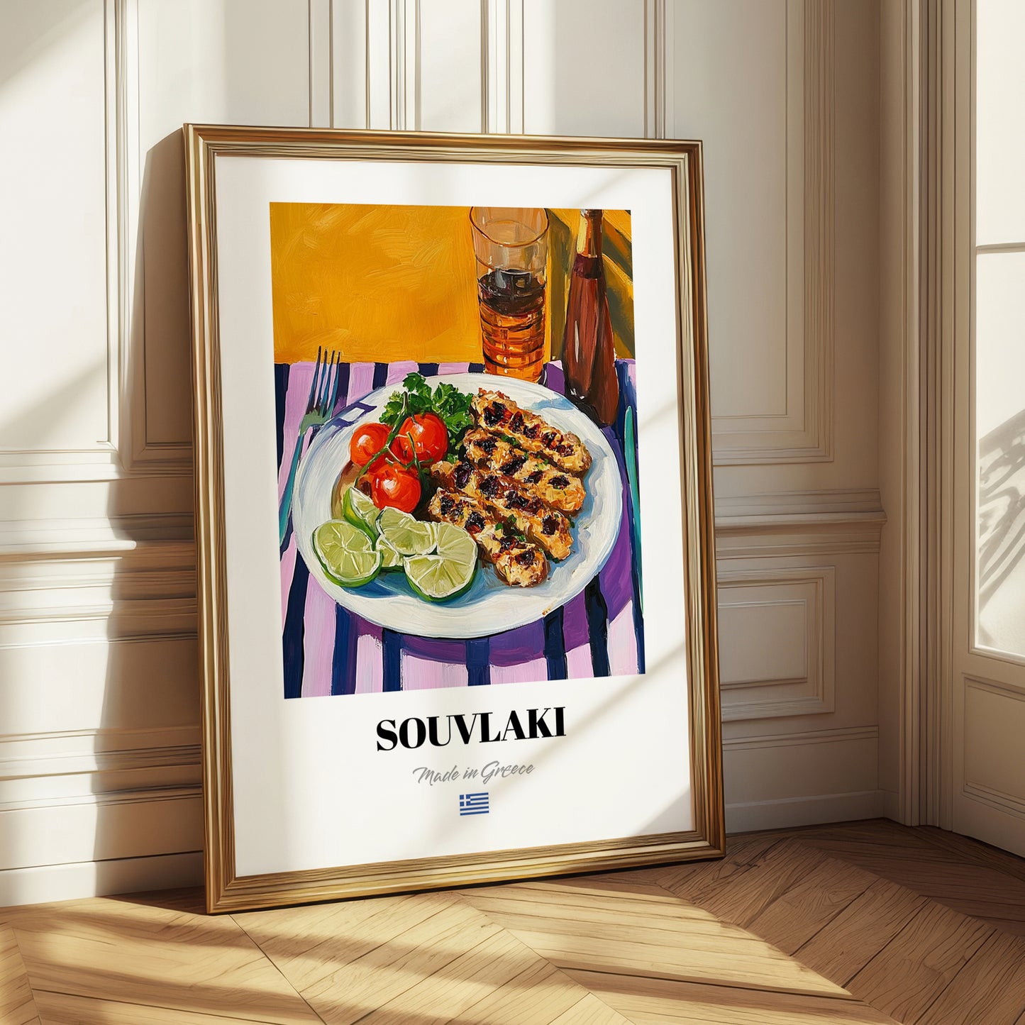 Souvlaki – Colorful Oil Painting, Greek Food Poster