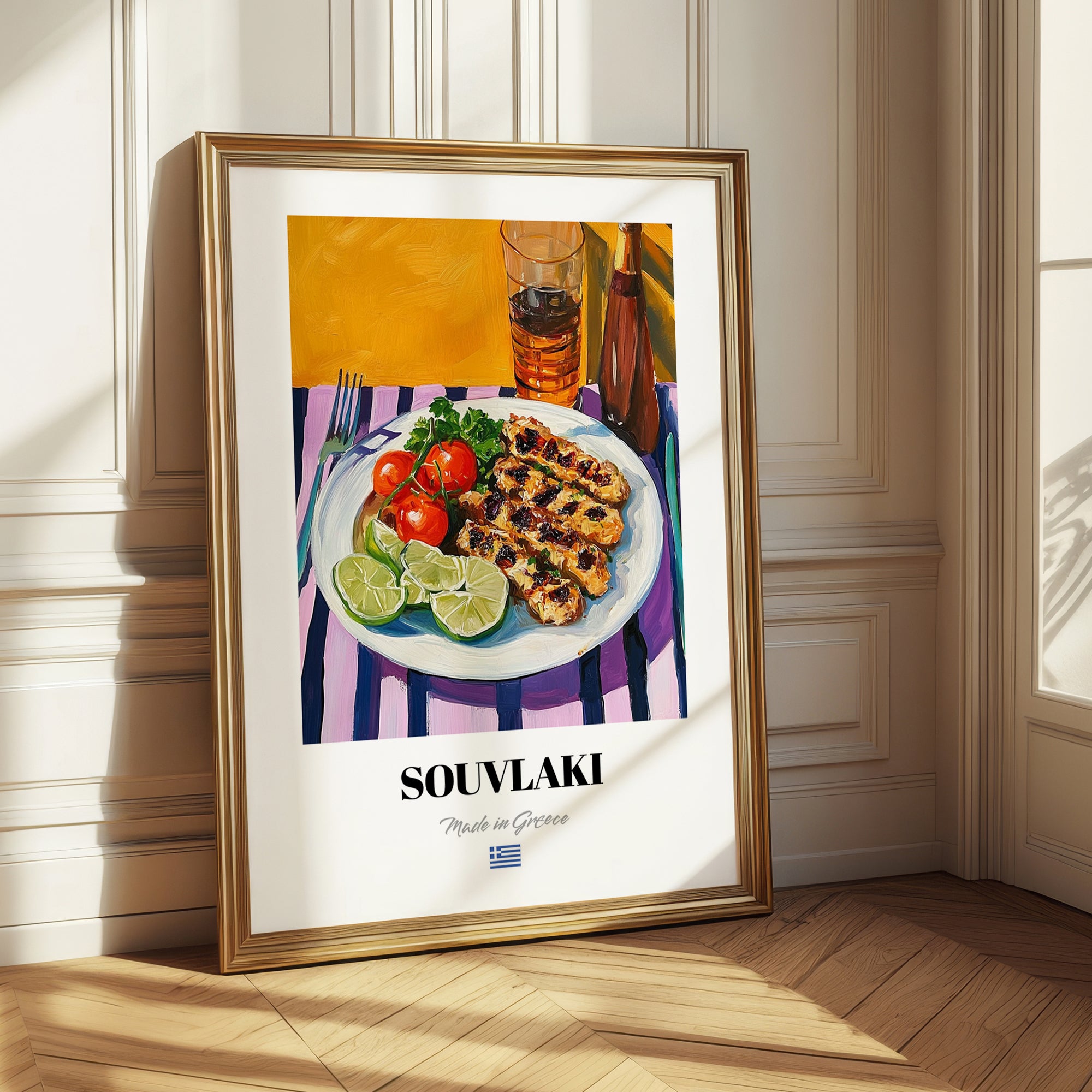 Souvlaki – Colorful Oil Painting, Greek Food Poster