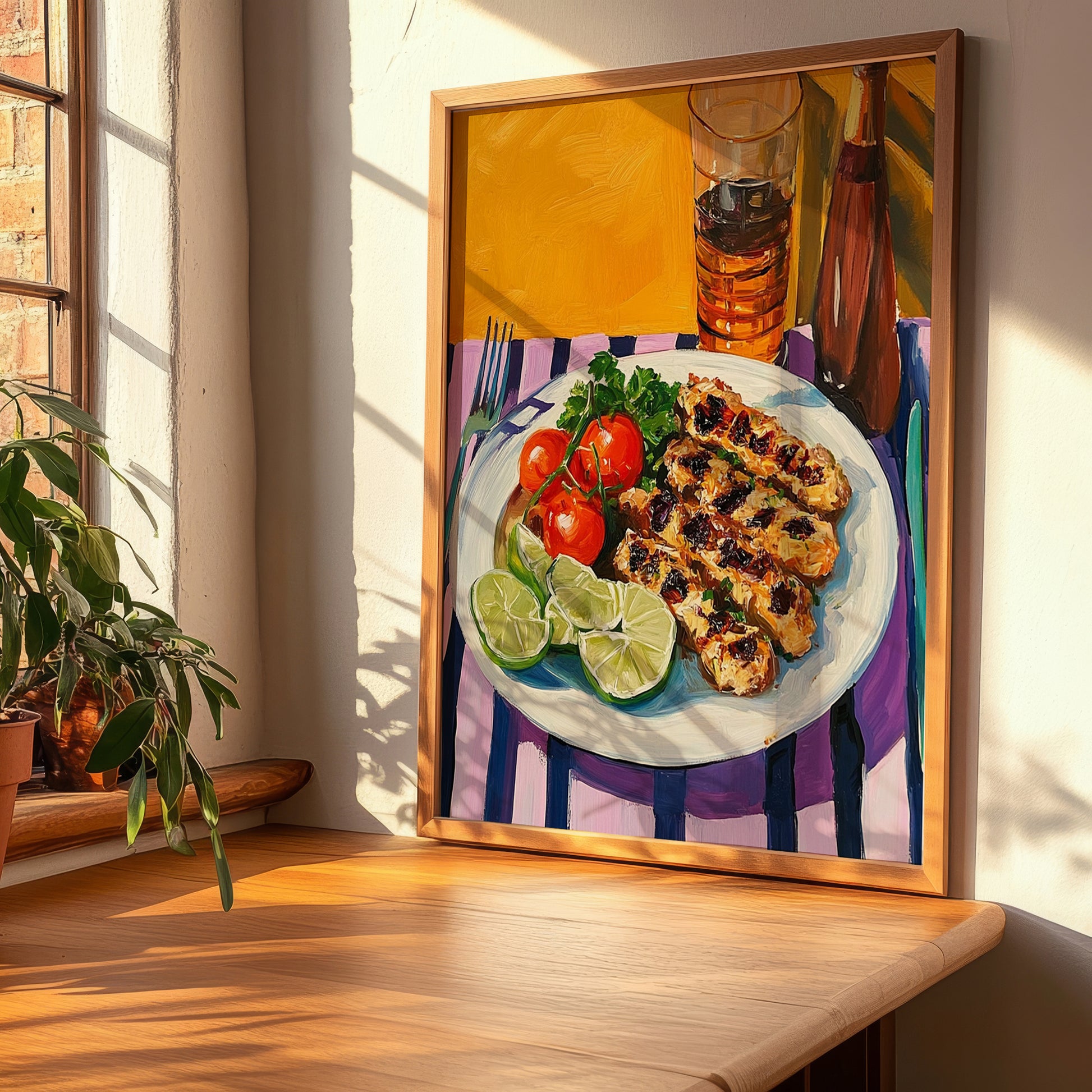Souvlaki – Colorful Oil Painting, Greek Food Poster, clean layout with no caption