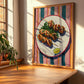 Souvlaki – on Striped Tablecloth, Greek Food Wall Decor, clean layout with no caption