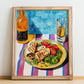 Gyros – Colorful Oil Painting, Greek Food Poster, no-text version framed in wood
