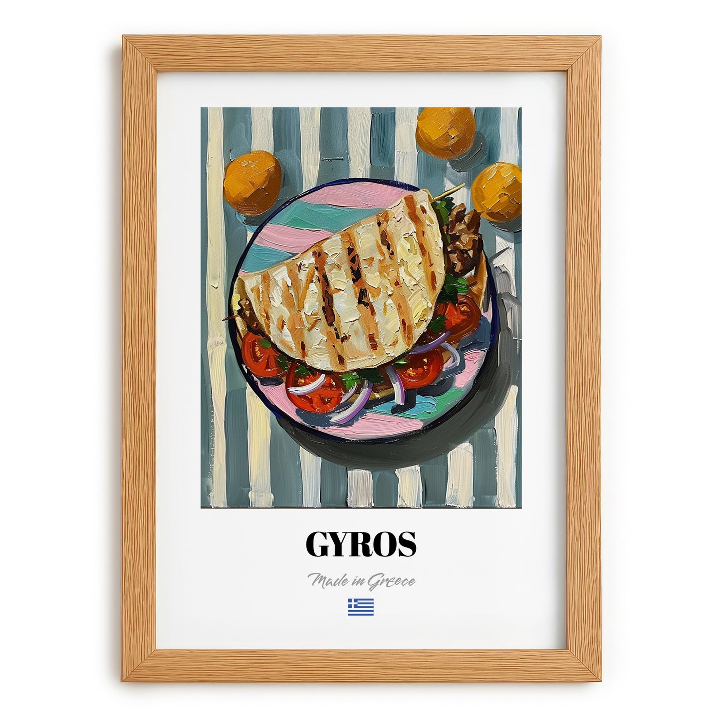 Gyros – Oil Painting, Greek Food Still Life, set in oak frame