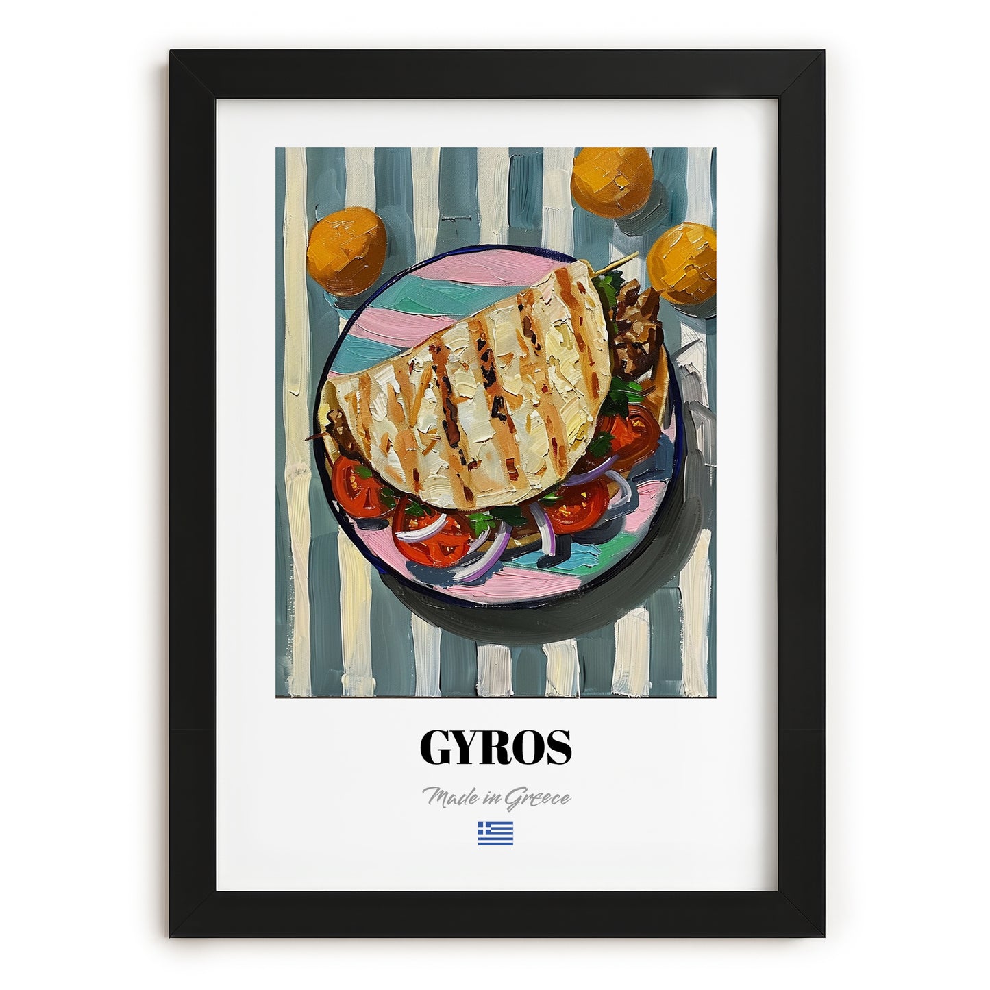 Gyros – Oil Painting, Greek Food Still Life, in sleek black frame