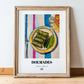 Dolmades – on Striped Tablecloth, Greek Food Illustration, in wooden frame leaning on the floor