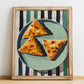 Spanakopita – on Striped Tablecloth, Greek Pastry Still Life, no-text version framed in wood