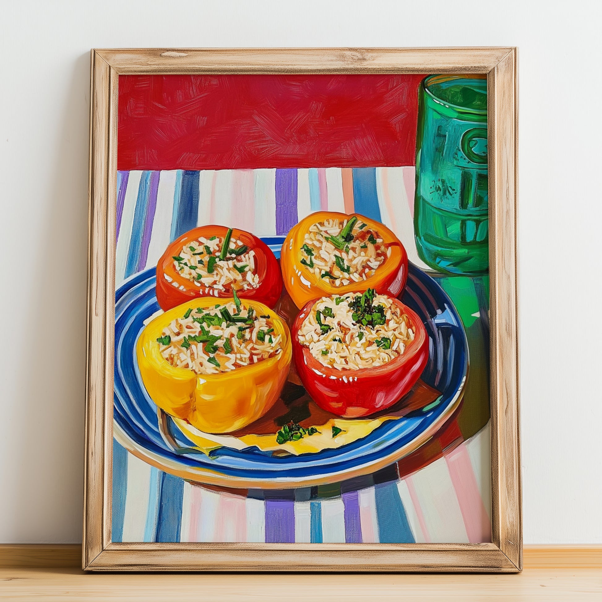 Gemista – Oil Painting, Greek Food Wall Art, no-text version framed in wood